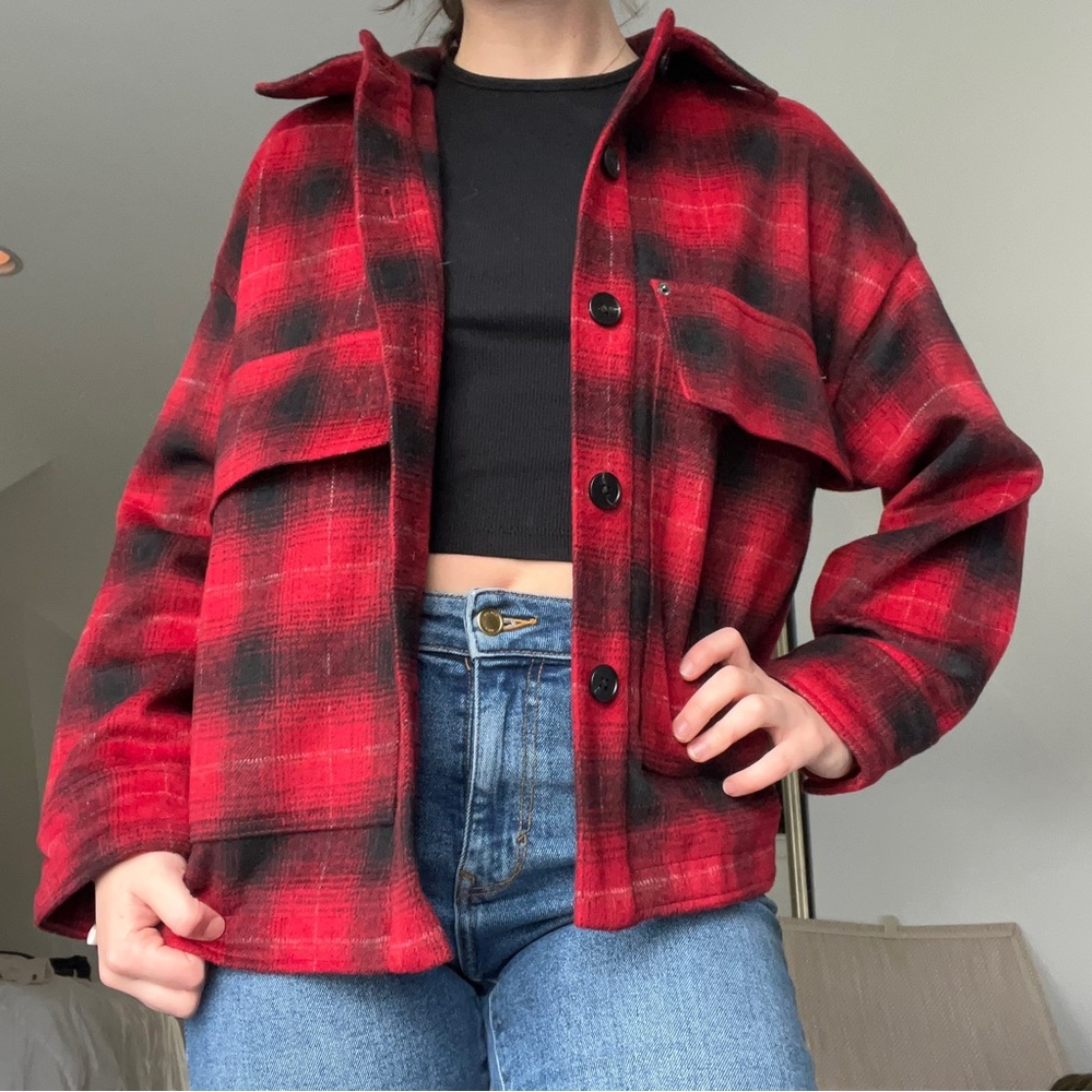 Zara red and black shacket